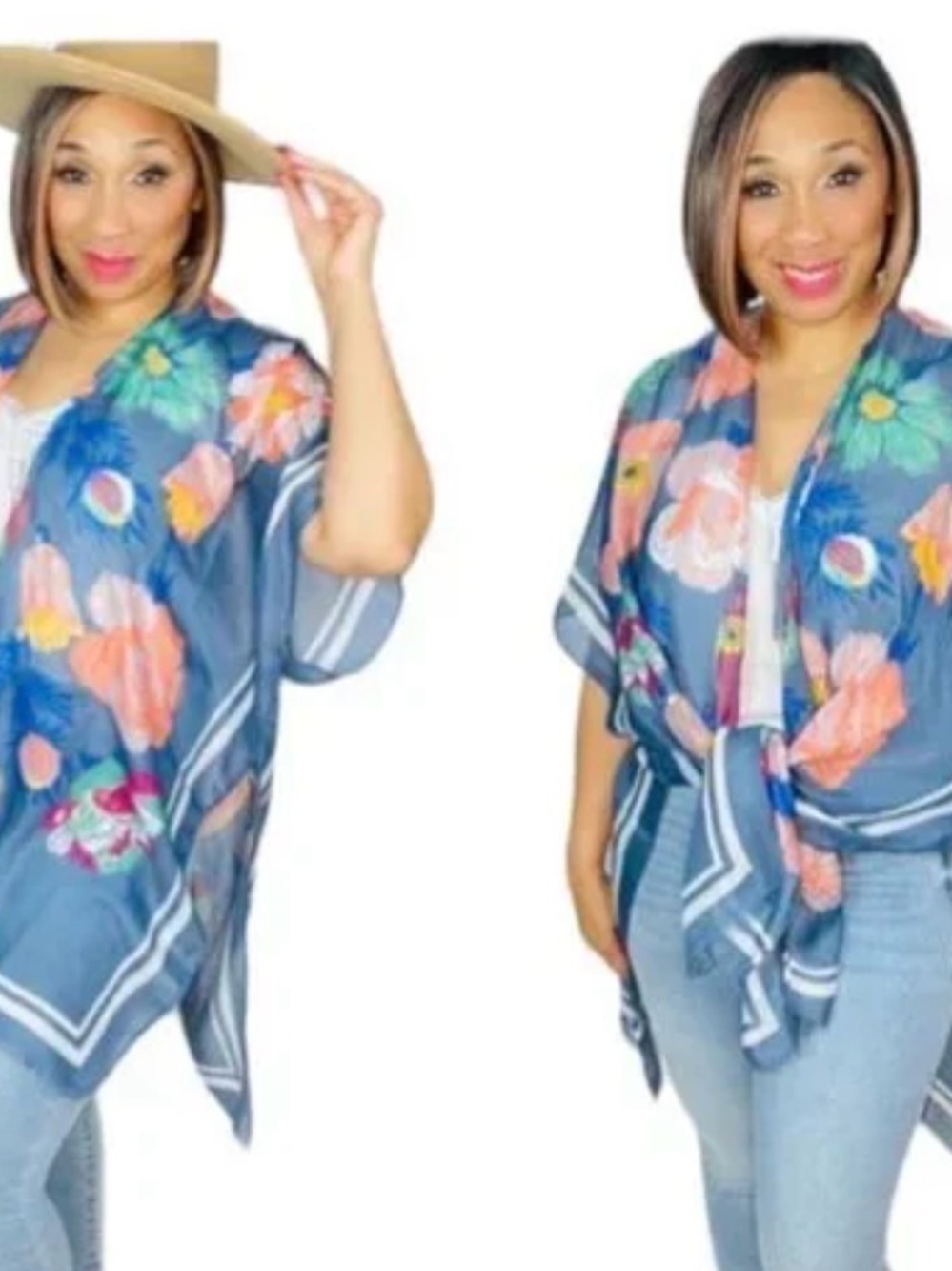 Woven Heart sheer lightweight floral kimono cover-up/wrap Cottagecore costal OS - Picture 2 of 10